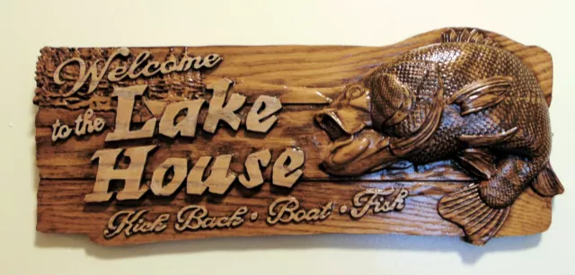 Large Mouth Bass Welcome to the Lake House Carved Sign