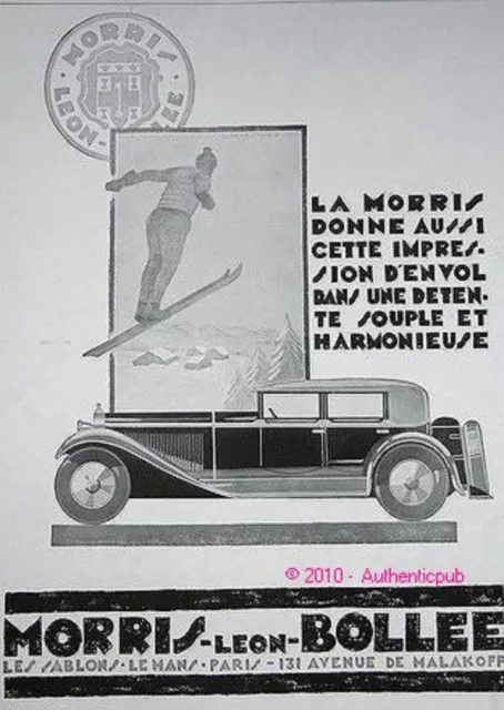Publicite Automobile Morris Leon Bollee Ski Envol De 1929 French Ad Car Art Deco