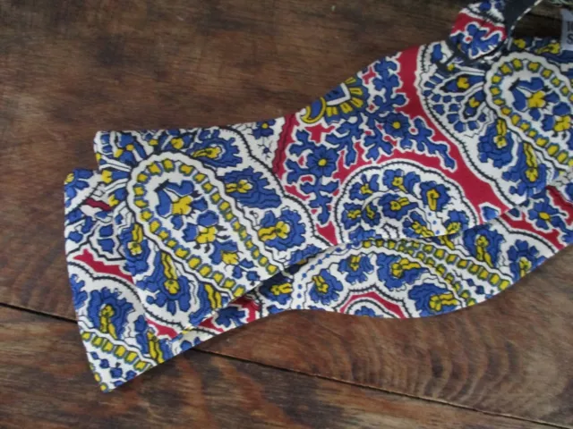 pure silk red blue yellow floral paisley preppy bow neck tie