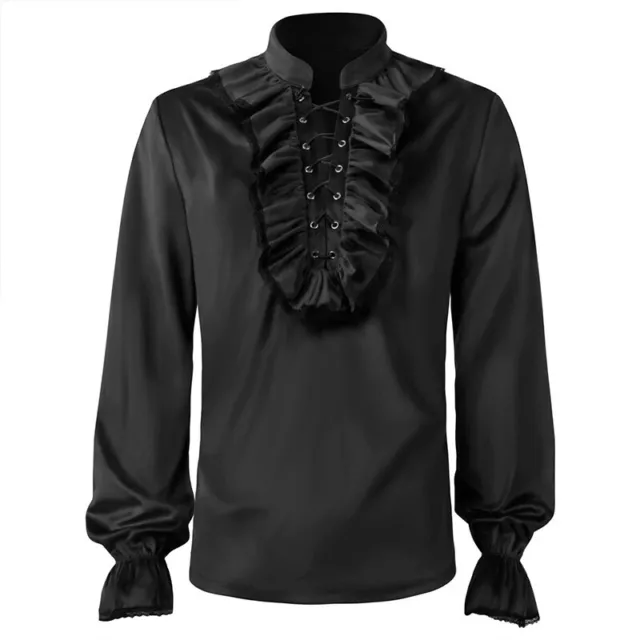 Uomo Rinascimento Velluto Camicia Gotico Top Vittoriano Steampunk Ruffle Cosplay