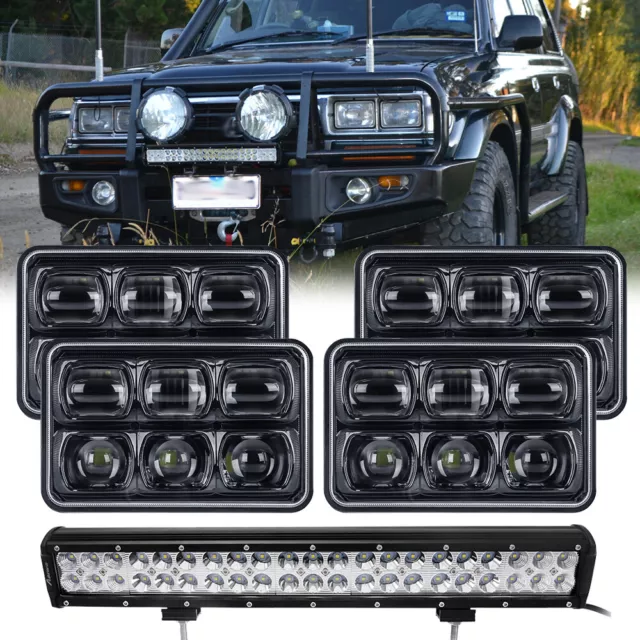 4pc 4x6'' LED Headlights + 20'' Light Bar For 60 80 Series H4656/H4651/4651/4652