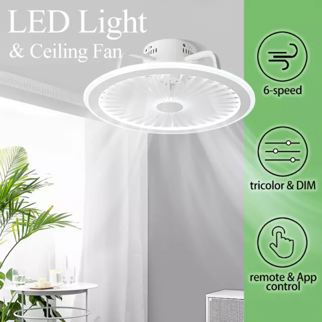 Dimmable LED Ceiling Light with Fan 6-Speed Living Room 220V Modern Decor Silent