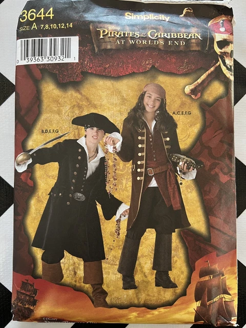 SIMPLICITY 3644 Pirates of the Caribbean Jack Sparrow Costume Kids 7-8-10-12-14