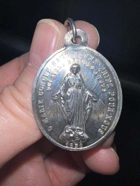 Médaille Vierge En Argent 925 (2cm) - Occasion, Idéale Pour Gravure