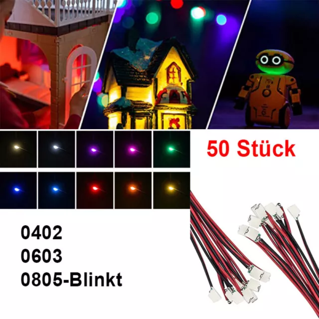 50 Stück SMD LED 0402 0603 0805-Blinkt Superhelle Litze Micro LEDs Alle Farben