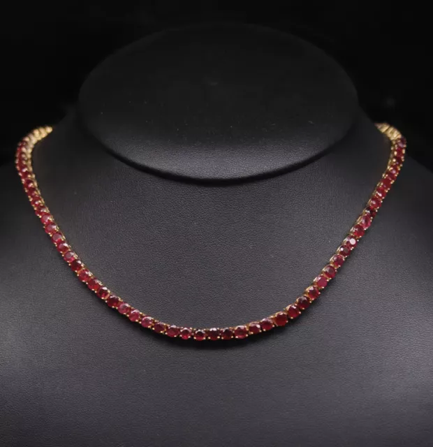 Heated 4 mm. Red Ruby Necklace 16.5" Silver 925 Sterling 18K Gold Plated