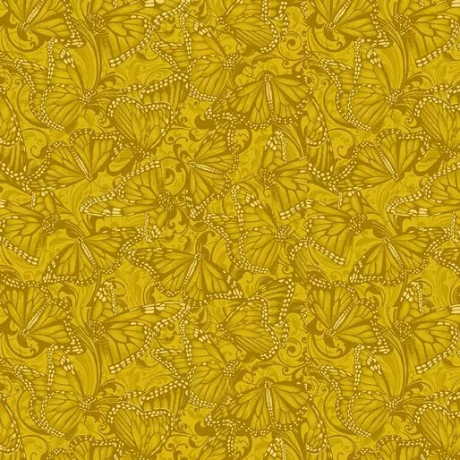 NEW: Accent on Sunflower Butterfly Fields Gold - 50 cms x110 cms -100% Cotton