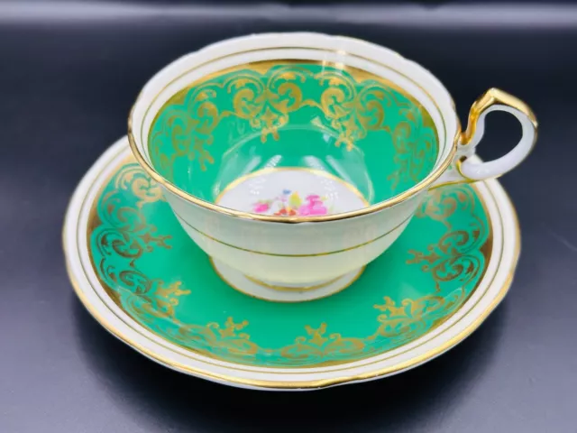 Beautiful Vintage Aynsley Emerald Green Gilt Bone China Cabinet Tea Cup & Saucer