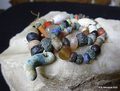 Strand of Ancient Beads to include Faience Lapis Bronze Quartz Etched Carnelian
