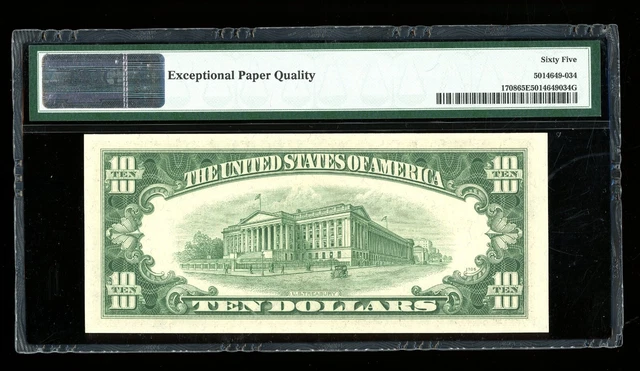 DBR 1953-B $10 Silver Fr. 1708 Gem PMG 65 EPQ Serial A11949955A 2