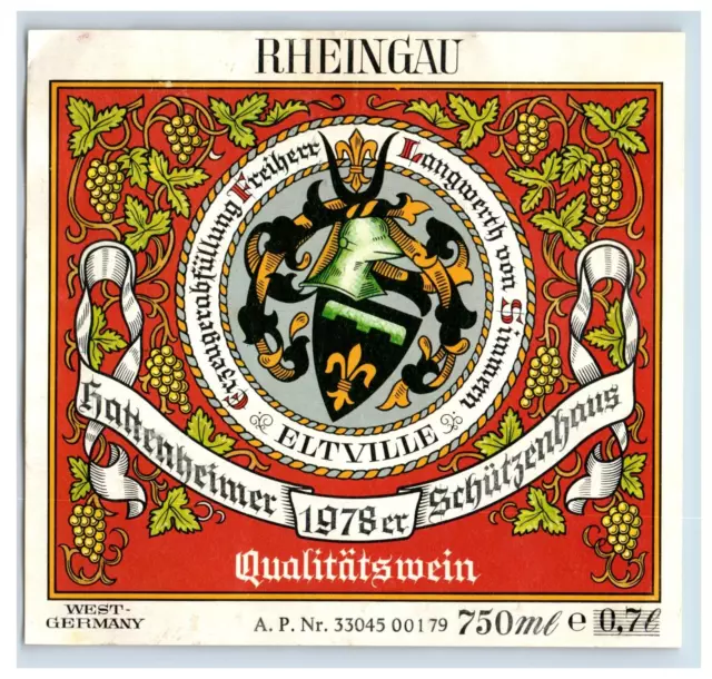 1970's-80's Rheingau Qualitatswein German Wine Label Original S42E