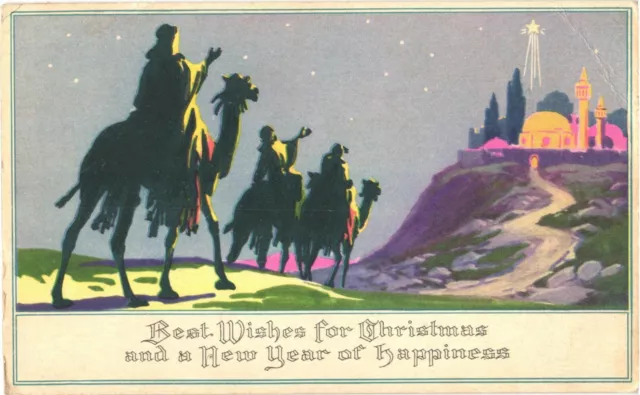 Three Kings On Camel, Best Wishes For Christmas And New Year Happiness Postcard