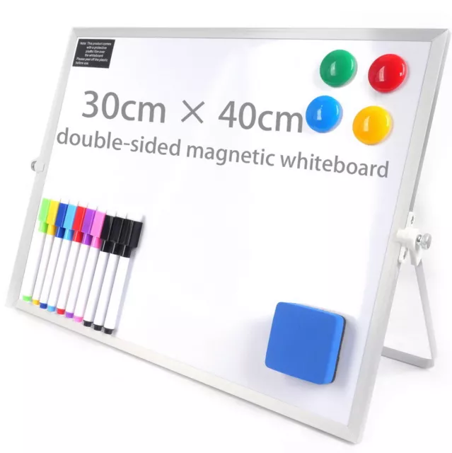 Whiteboard Double-Sided Dry Erase White Board Magnetic Desktop with Stand Marker
