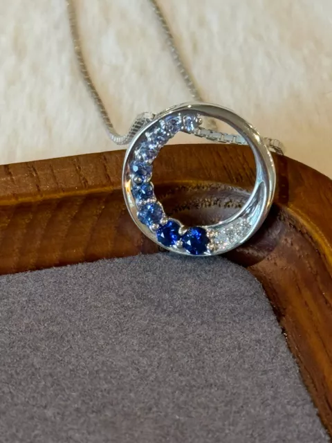 Zales Lab-Created Blue Sapphire and Diamond 10K White Gold Circle Pendant