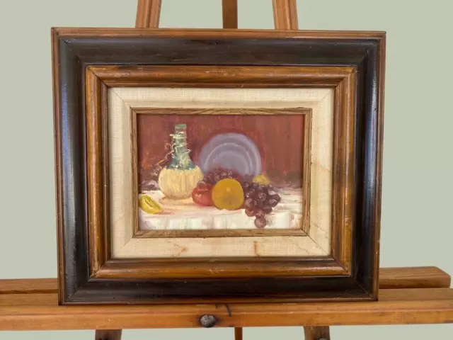 Original Oil Painting of Still Life 5x7 FRAMED Italian Table Feast