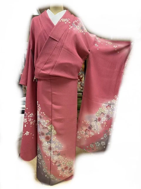 Furisode Japanese Kimono Kimono Chirimen Sakura Kanoko 240 Long Sleeves