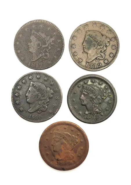 Lot Of 5 1817-1854 Large Cents (A)