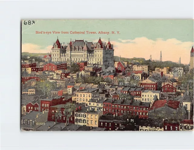 Postcard Bird's-eye View from Cathedral Tower Albany New York USA