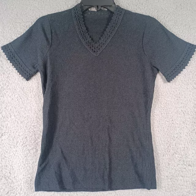 Womens Black Top Size XS Extra Small V-Neck Short Sleeve Knit Style