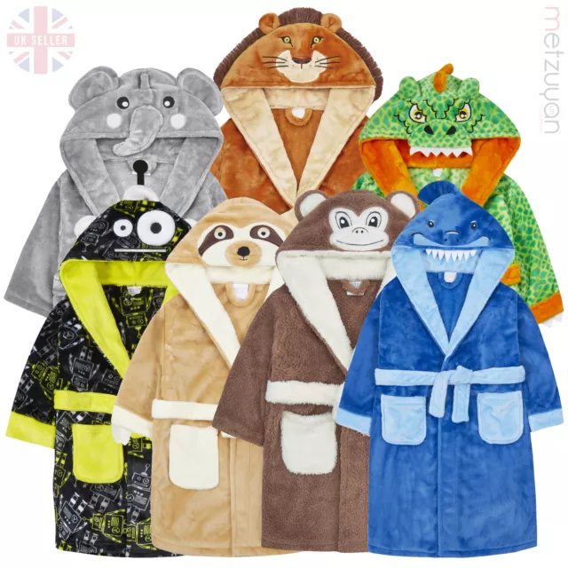 Boys Childrens Novelty Animal Costume Dressing Robe Gown Plush Fleece 2-6 Years