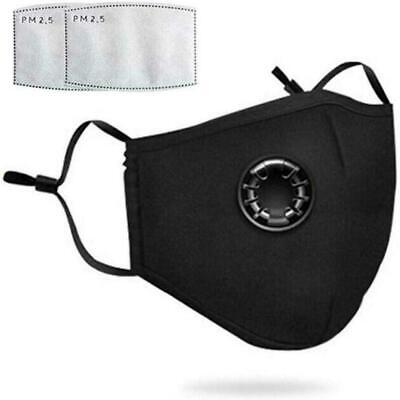 Cotton Cloth Face Mask Adjustable Washable Reusable Breathable with Valve+Filter