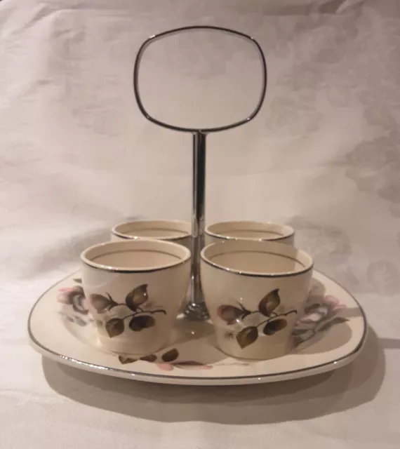 Beautiful Floral Egg Cups Stand & 4 Egg Cups 50s/60s Midwinter