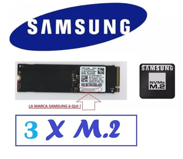 tre 3 x HD SOLID STATE SSD M.2 Samsung 256GB PCIe 3.0 BULK NVMe 3 unità M.2