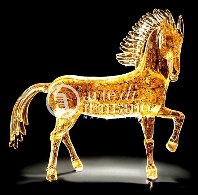 Cristal de Murano Original Fundido Con Oro Venezia adorno caballo Con Trote Ne