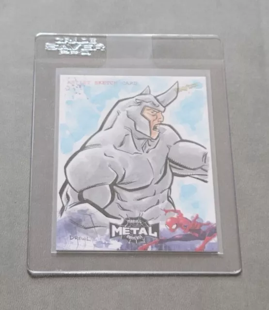 2021 Marvel Metal Universe Spider Man 1/1 SKETCH OF RHINO by ARTIST DREWL