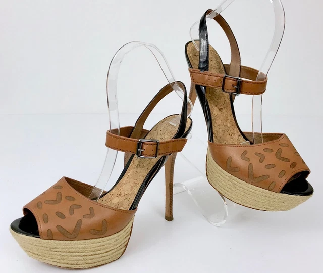 Sam Edelman Women's Tan Brown Platform Stiletto Sling Back Ankle Strap Sz 7.5M
