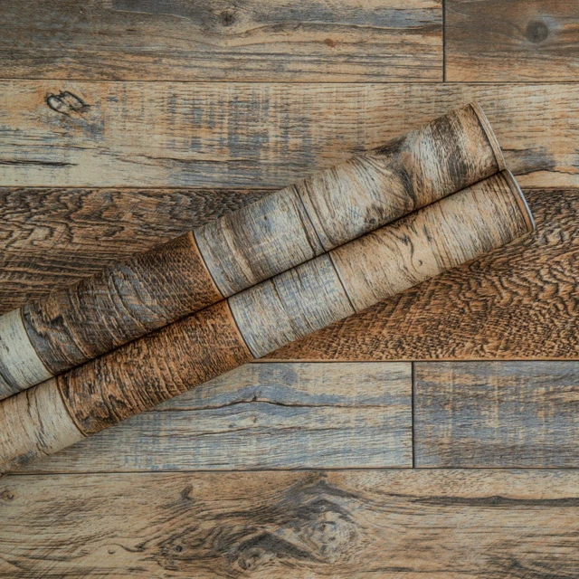 17.71''×118'' Distressed Wood Plank Wallpaper Peel and Stick Rustic Wood Grain P