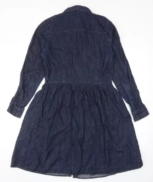 Gap Damen blau Baumwolle Shirt Kleid Größe 8 V-Ausschnitt Knopf 2