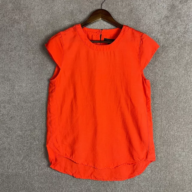 J. Crew Drapey Blouse Top Womens Size 2 Orange  Oxford Crepe Cap Sleeve Casual