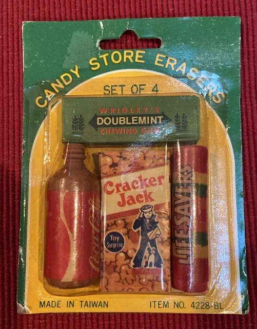 Vintage, Candy Store Erasers Set of 4, Coca Cola Wrigleys Life Savers etc Vintage, Candy Store Erasers Set of 4, Coca Cola Wrigleys Life Savers etc