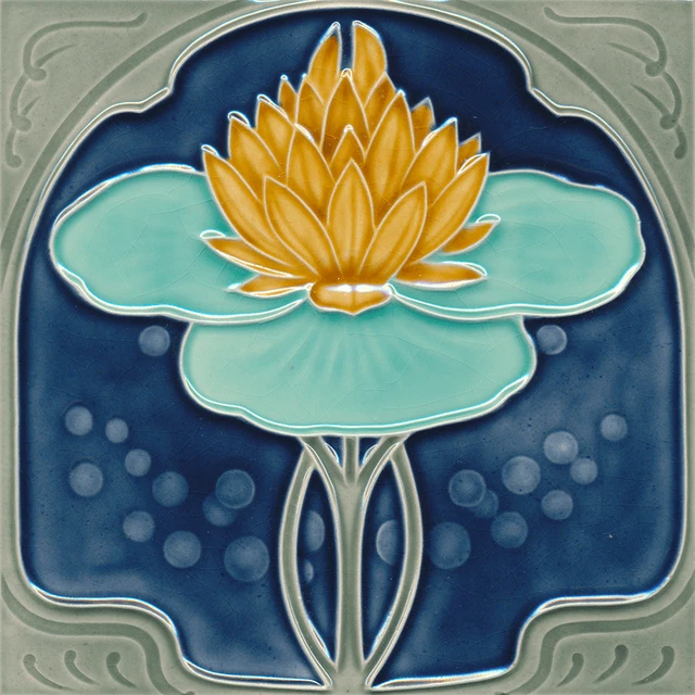 Ceramic Tile Reproduction German Art Nouveau Vintage Rare Majolica EuroVictorian