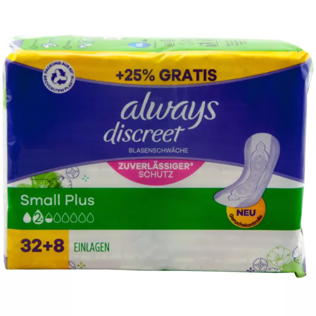 always discreet SMALL PLUS 1 x 40 Stück Blasenschwäche Schutz Inkontinenz