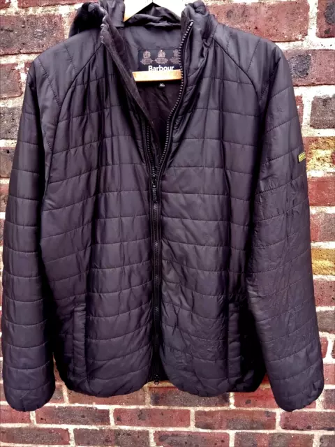 Barbour Mens Black Hooded Quilted Puffer Bomber Jacket/Coat Size Xl