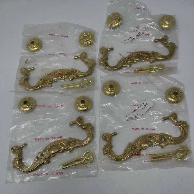 Vintage NOS Brass Drawer Pull Handles Lot of 4