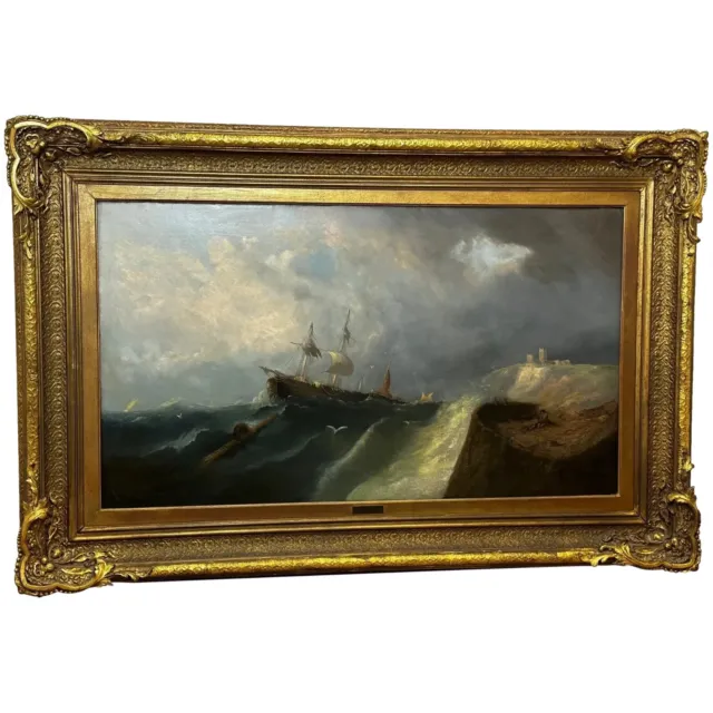 Enorme Pintura Al Óleo Floundering Naves a la Espera Rescate Por William Henry