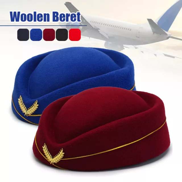 Imitation Wool Felt Stewardess Hat Flight Air Hostesses Cosplay Uniform Base Cap