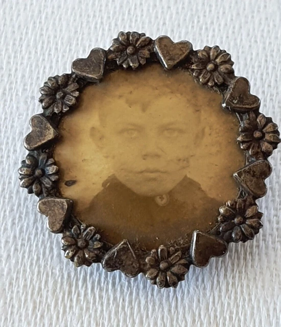 Broche Ancienne Art Nouveau En Métal Argenté - Porte-photo Vintage