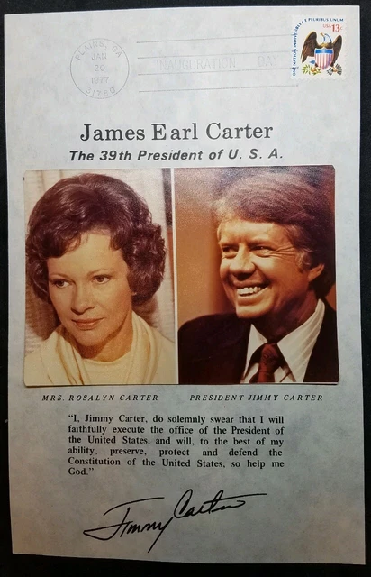 1977 President & Mrs Jimmy Carter 39th President Inauguration Day Cover Sheet