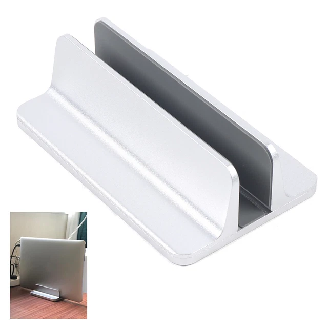 Supporto Verticale Doppio Per Laptop In Legno Noce - Organizer Da Scrivania Con 2 Slot Regolabili - Porta Tablet, Libri E Documenti - Design Inclinato