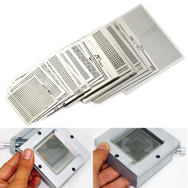 Reball Table Accessory 27 PCS STEEL Reball Reballing Rework Net Stencil Heat Part Silver ...
