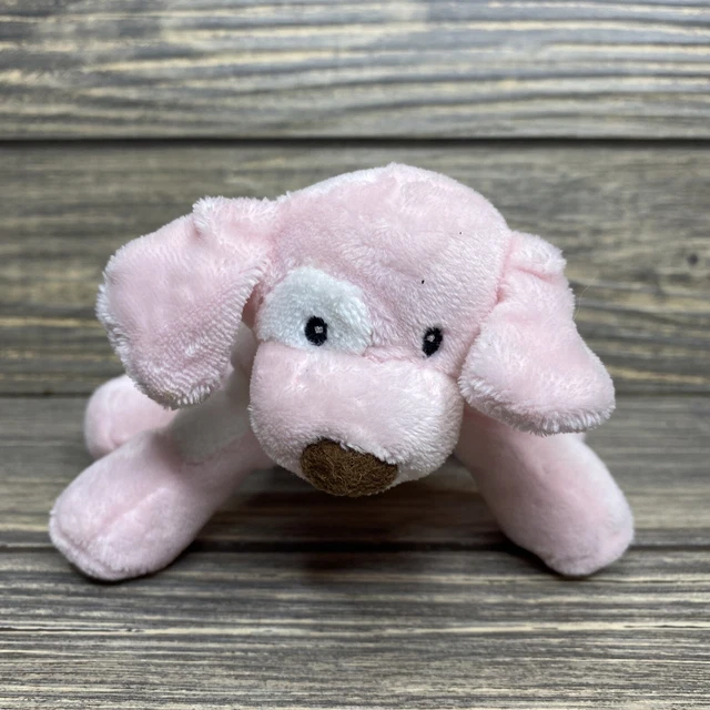 Gund Baby Spunky Rattle Pink White Plush Dog Puppy Baby Toddler Toy 3"