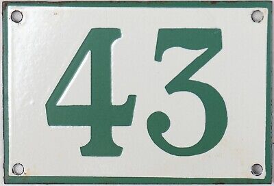 Old green French house number 43 door gate plate plaque enamel steel metal sign