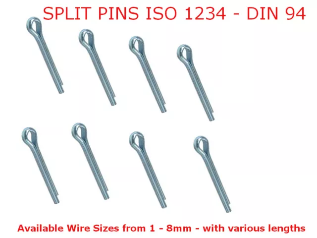 Split-Pins Cotter Lock Retaining Pin Steel Zinc Plated All Sizes & Qty ISO 1234