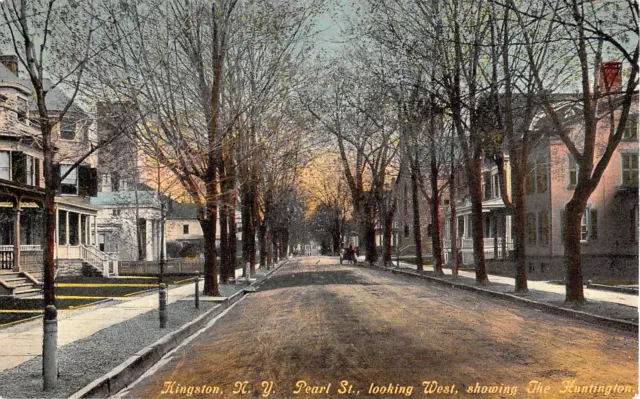 c.1910 The Huntington Pearl St. looking West Kingston NY post card Ulster county