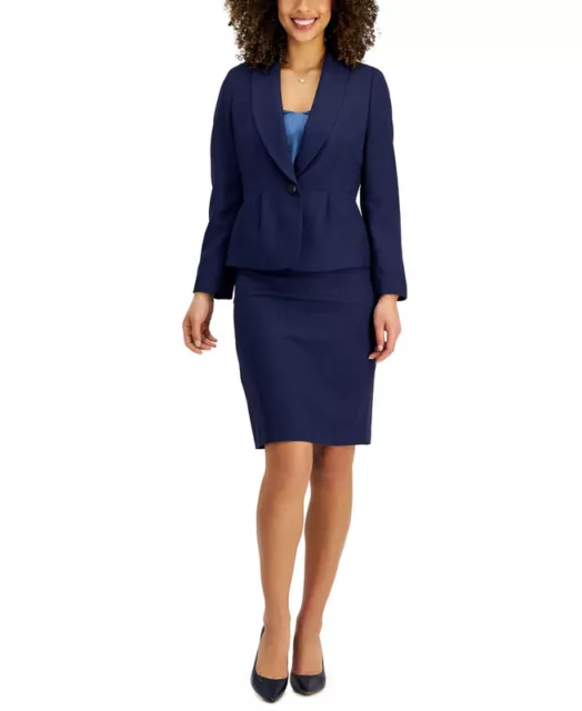 Le Suit Women's Shawl-Collar Skirt Suit (Bright Navy, 12)