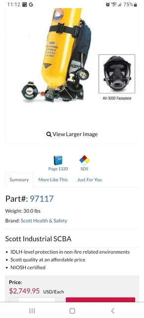 3M Scott Safety - Industrial Scba Iscba 2216 Psi Aluminum 30 Min Ind112013106101